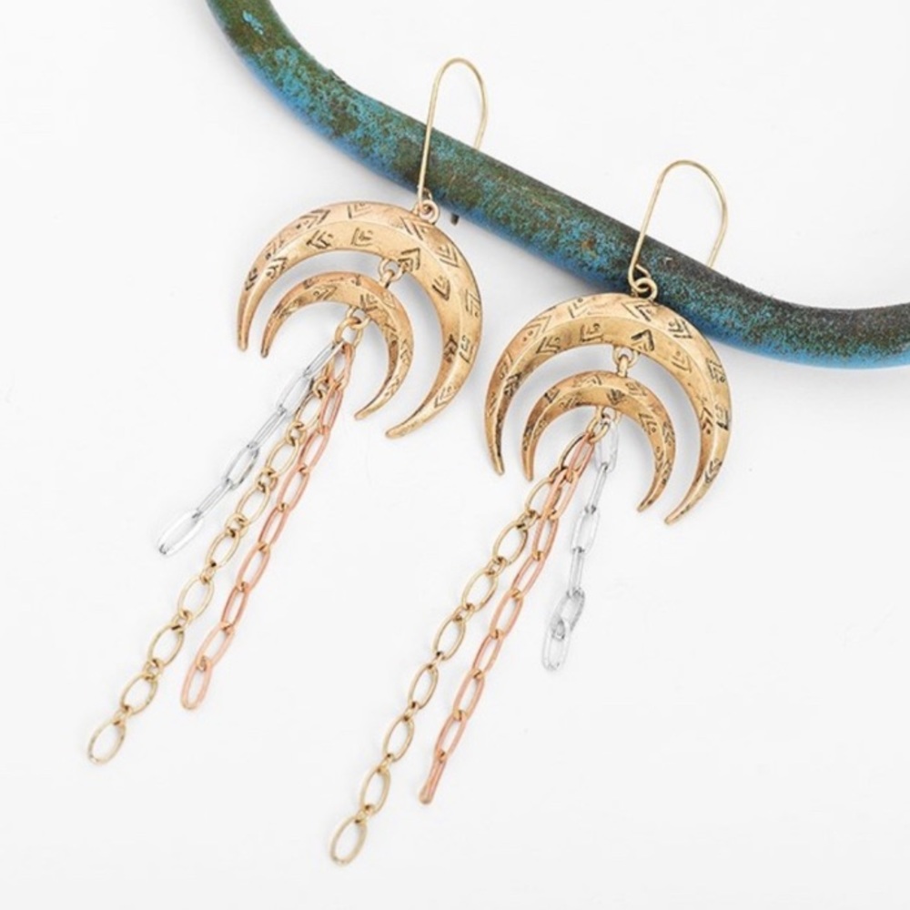 Crescent Moon Dangle Earrings - Picture 4 of 4